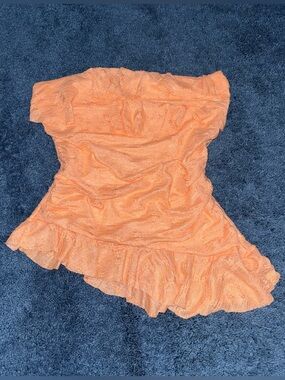 Electric Family Orange Off-Shoulder Ruffle Tunic Top